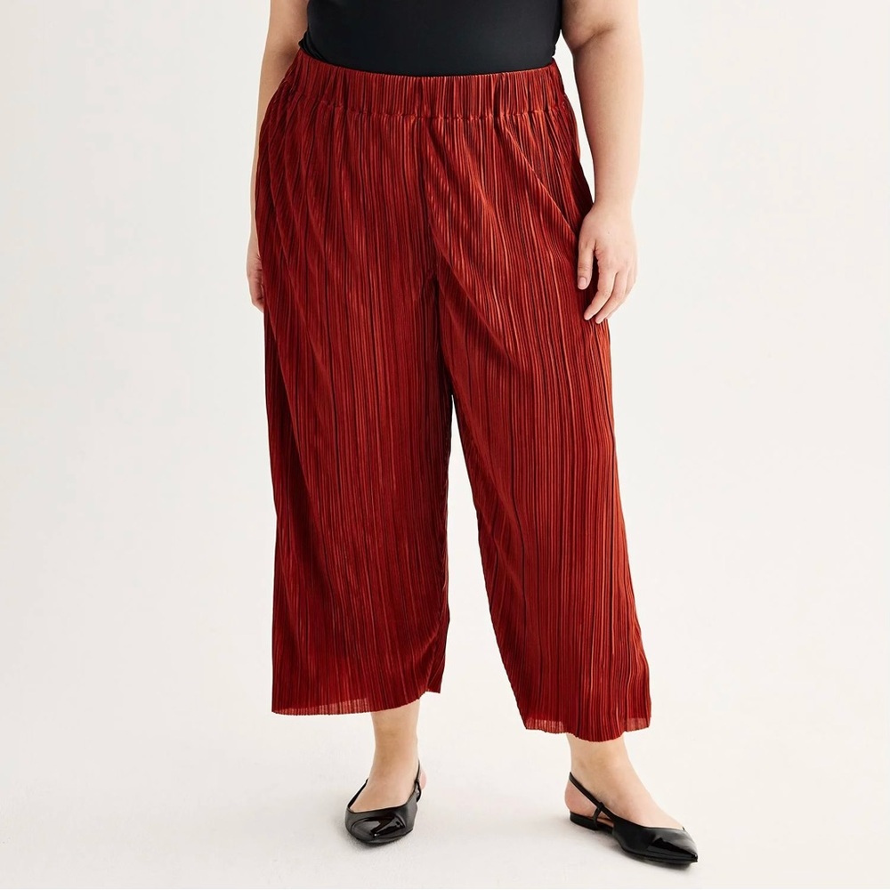 NWT Nine West Pull-On Flowy Wide Leg Cropped Pants Orange Plus Size 3X